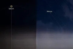 Zdjęcie planety Saturn i Wenus na nocnym niebie